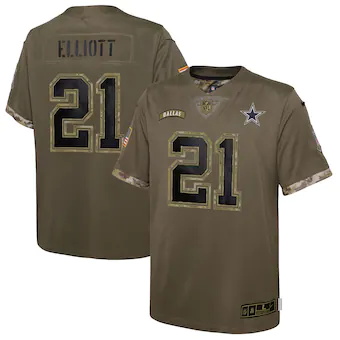 youth nike ezekiel elliott olive dallas cowboys 2022 salute